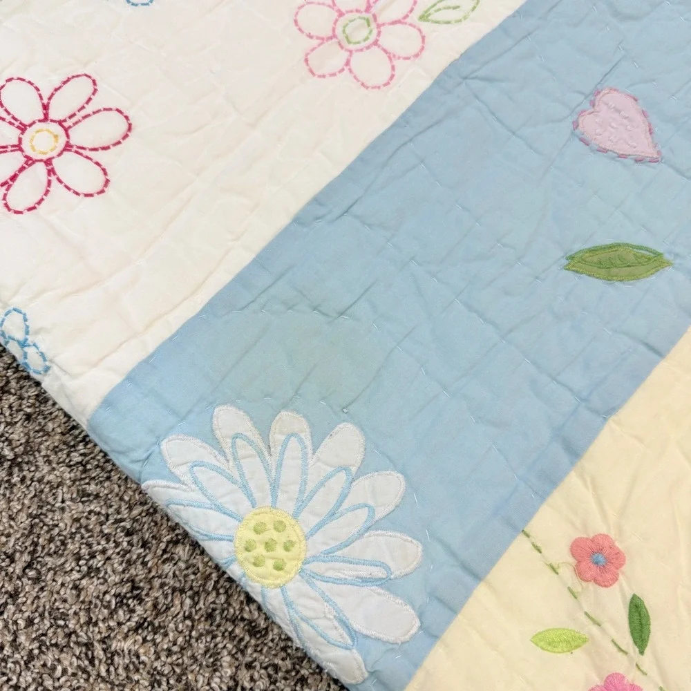 Pottery Barn Kids Floral Daisy Garden Quilt Comforter 2 Shams Full Queen 86 x 86